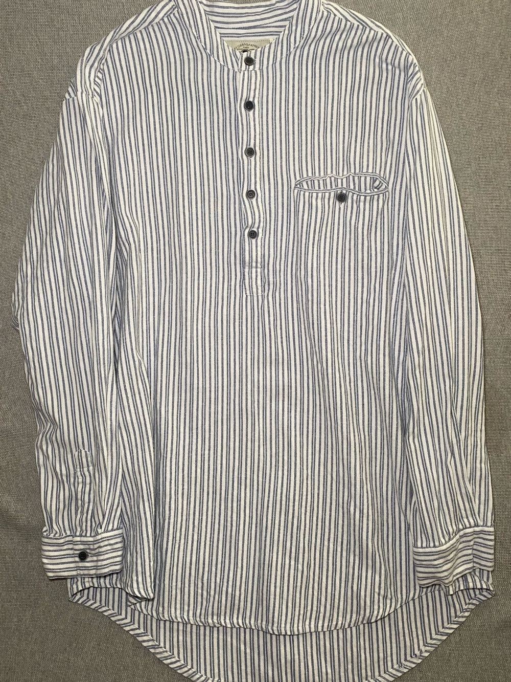 LEE VALLEY Grandfather Shirt Men Large Blue White Stripe Flannel Ireland XXL